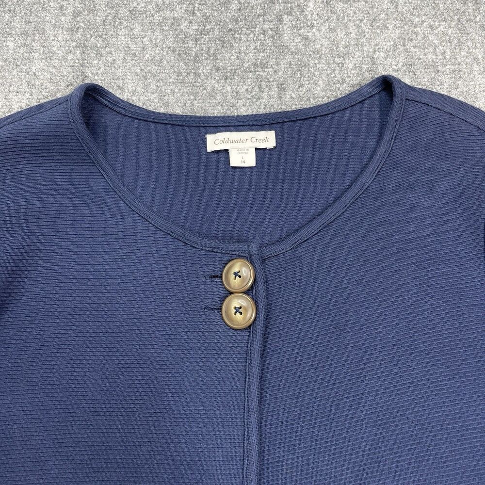 Coldwater Creek Cardigan Sweater Womens Large Navy Button Front Pockets Cotton - Picture 2 of 10